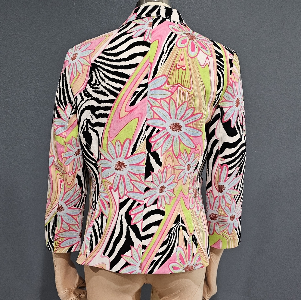 ALBERTO MAKALI White Floral Zebra Print Blazer Jacket 10 - Picture 2 of 10